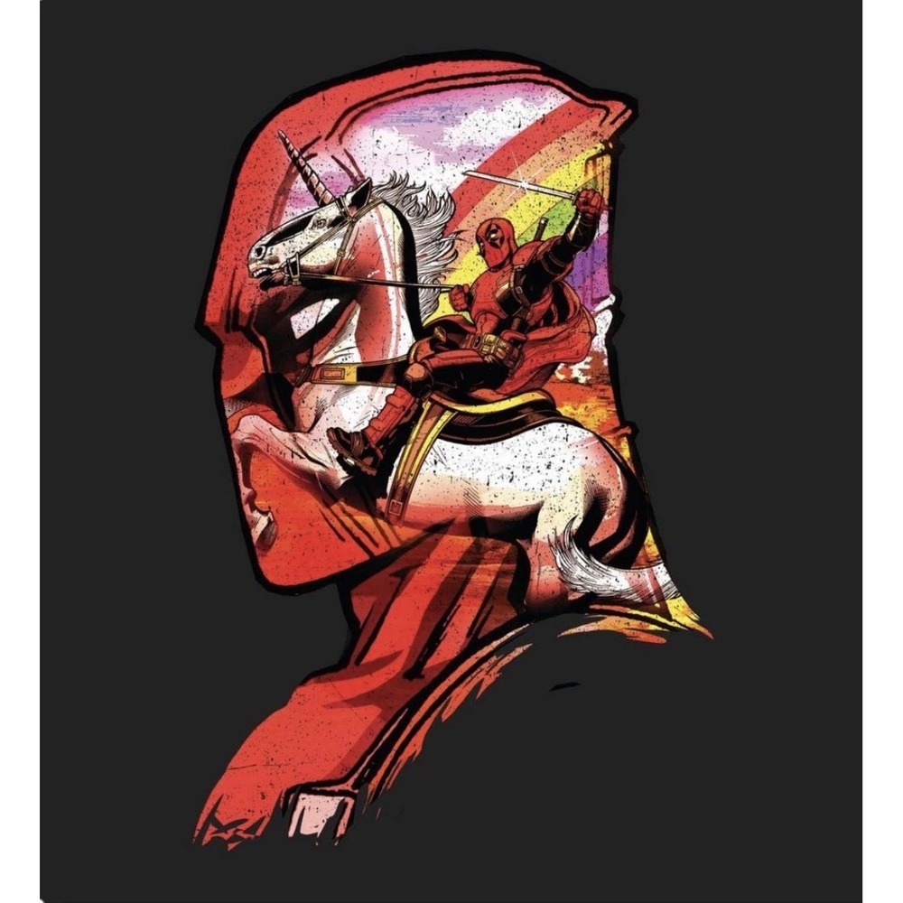 Marvel Deadpool Graphic Tee Mens M Medium Black‎ New Unicorn Rainbow Shirt - Picture 2 of 9